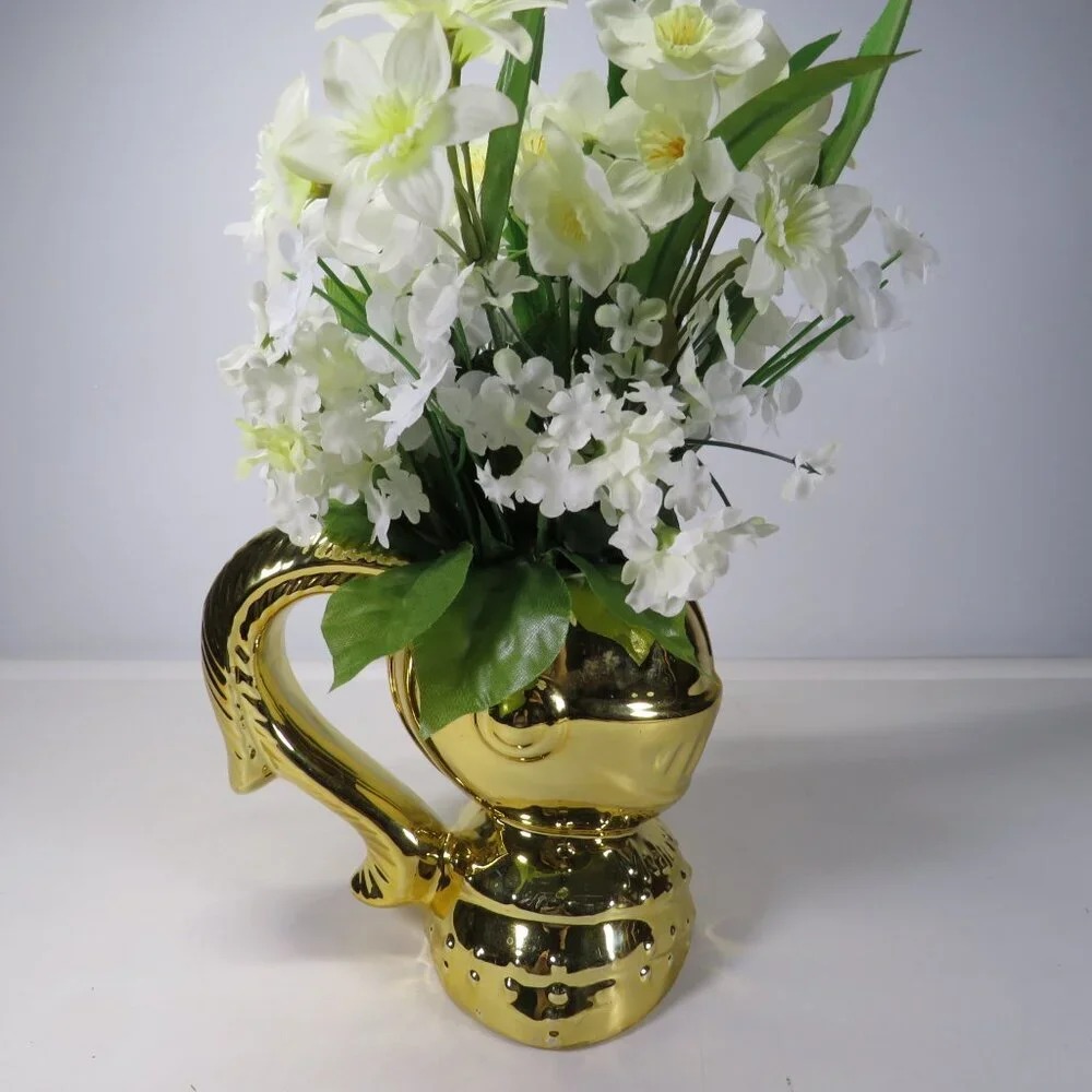 Gold Knight in Shining Armor with White Flowers